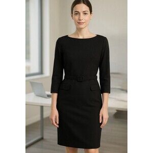 Pendleton 100% Virgin Wool Black 3/4 Sleeve Belted Boat Neck Dress Size 10 EUC!!